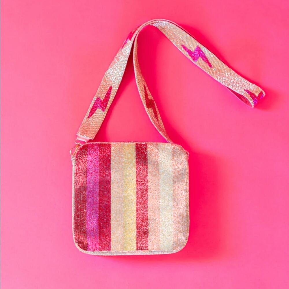 Pink Lightning Beaded Box Purse